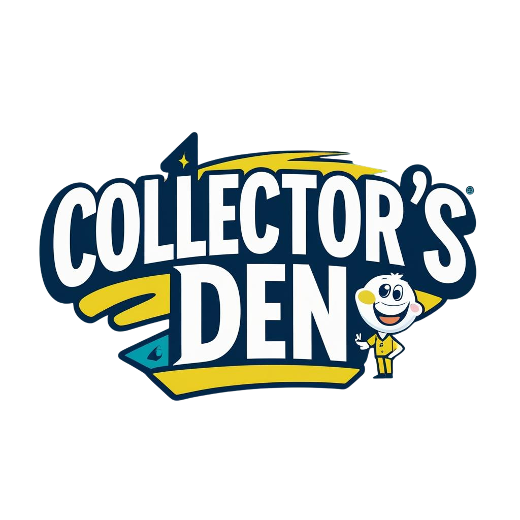 playful 'collector's den' logo with teal and yellow